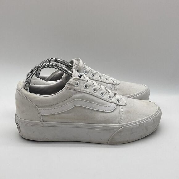 Womens 9.5 Vans Old Skool Stackform Height Sneaker True White Canvas platform - Picture 1 of 9